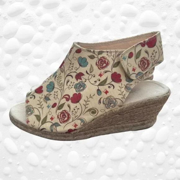 ESPEDRILLES FLORAL CANVAS Peep-toe Cut-out back. Size 8 1/2 (41) Euro - Picture 6 of 9